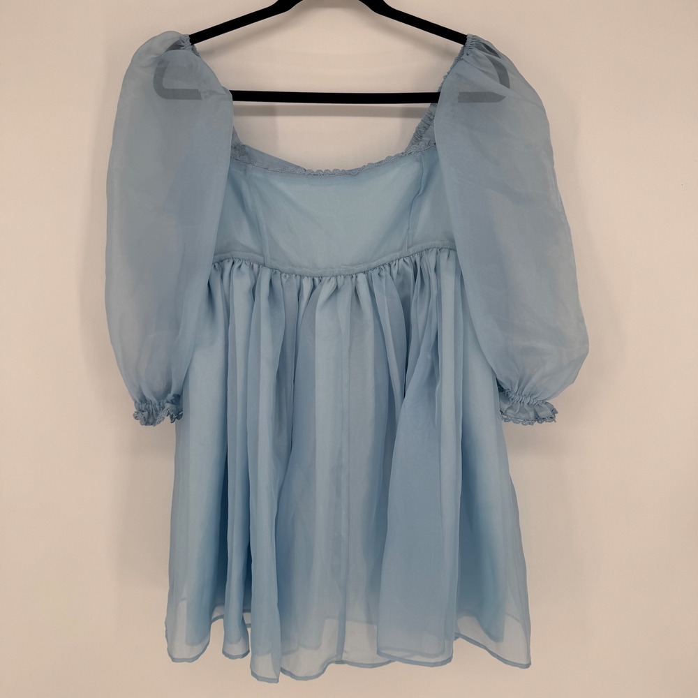 MABLE BLUE RUFFLE PUFF SLEEVE BABYDOLL MINI DRESS CINDERELLA MEDIUM‎
